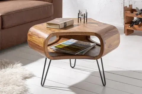 Designové a luxusní konferenční stolky Estila Masivní retro konferenční stolek Spin 60cm s oblými tvary v hnědém provedení