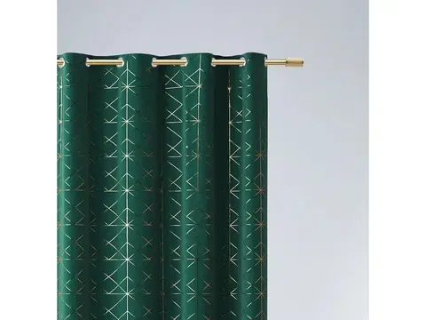 Skandinávské hotové závěsy Unikátní závěs zelené barvy se 140 x 260 cm se zavěšením na kovové kruhy
