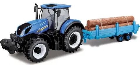 Hračky BBURAGO - 1:32 Farm Traktor New Holland s vlečkou na dřevo