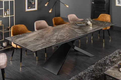 Designové a luxusní jídelní stoly Estila Mramorový rozkládací jídelní stůl Marmol s industriální kovovou konstrukcí 180/220 / 260cm