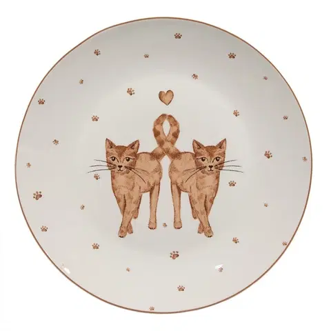 Talíře Porcelánový dezertní talíř s kočičkami Kitty Cats - Ø 20*2cm Clayre & Eef KCSDP