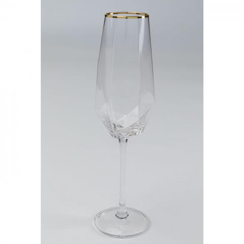 Sklenice na víno KARE Design Sklenice na šampaňské Diamond se zlatým proužkem