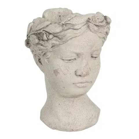 Květináče a truhlíky Šedý antik cementový květináč hlava ženy - 18*17,5*25,5 cm Clayre & Eef 6TE0307