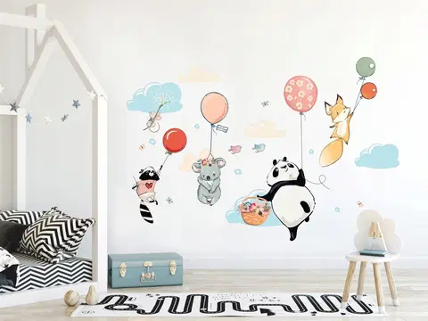 Zvířátka Dětská nálepka na zeď s veselým motivem létajících zvířátek L