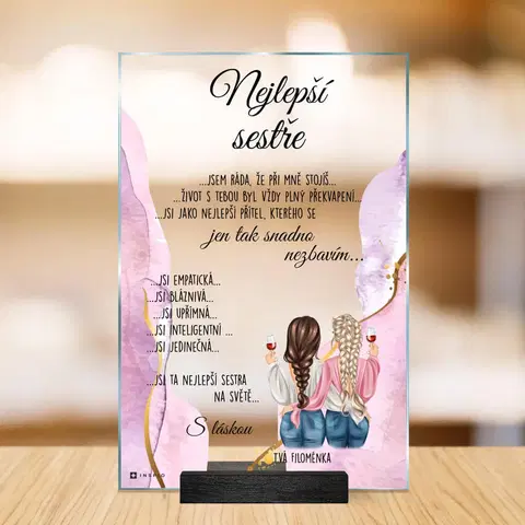 Cedulky s věnovaním (dárky) Dárek pro sestru - skleněná plaketa s vlastním textem a designem