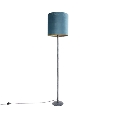 Stojaci lampy Stojací lampa starožitný šedý sametový odstín modrý 40 cm - Simplo