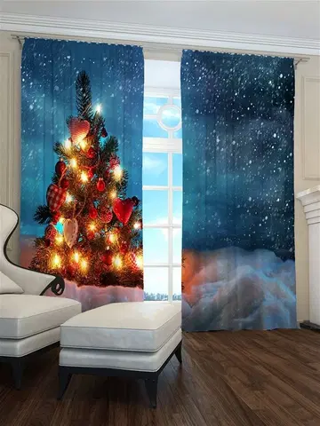 Vánoční závěsy Závěs s motivem vánočního stromku v zasněžené krajině