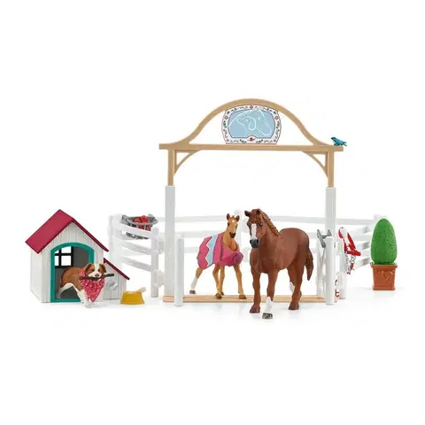 Dřevěné hračky Schleich 42458 Hostující koně, Hannah s fenkou Ruby, 40 x 30 x 20 cm