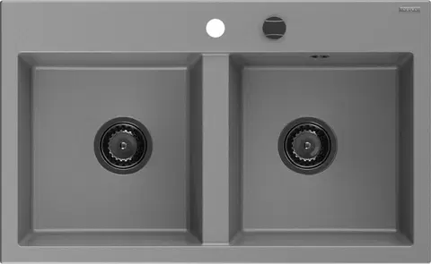 Sifony k pračkám MEXEN/S Hektor granitový dřez 2-bowl 800 x 480 mm, šedá, černý sifon 6521802000-71-B