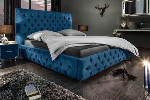 Designové postele LuxD 24746 Designová postel Laney 160x200 cm tmavě modrý samet