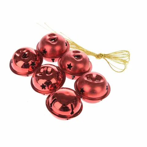 Vánoční dekorace Sada kovových závěsných rolniček s hvězdou 6 ks, červená