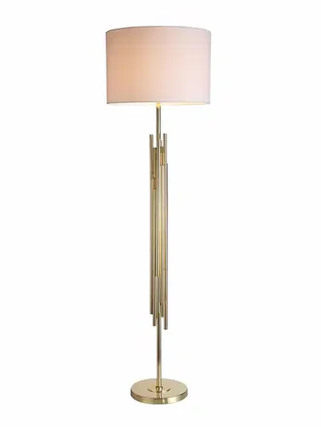 Designové a luxusní stojící lampy Estila Moderní vysoká stojací lampa Vidar v designovém art-deco provedení ve zlaté barvě s bílým stínítkem 156cm