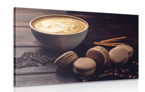 Obrazy jídla a nápoje Obraz káva s čokoládovými makrónkami