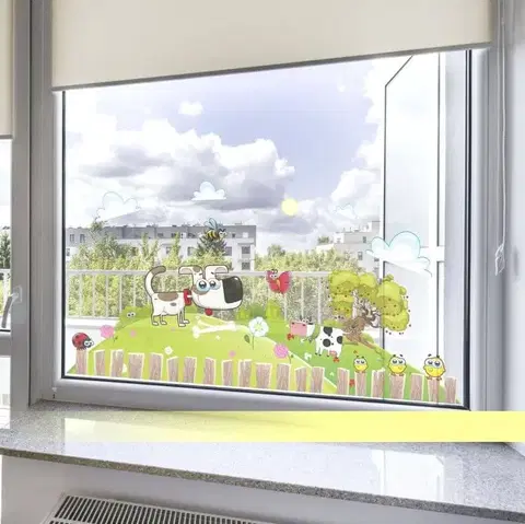 Samolepky na zeď Samolepka na okna - Dětská krajina s pejskem