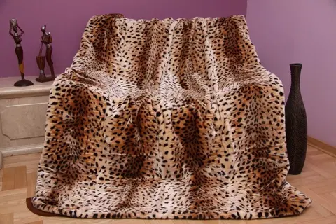 Hrubé deky 160 x 210cm - akrylové Měkká béžová deka s gepardím vzorem