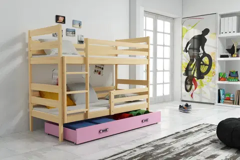 Postele BMS Dětská patrová postel ERYK | borovice Barva: Borovice / růžová, Rozměr: 160 x 80 cm
