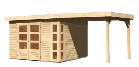 Dřevěné plastové domky Dřevěný zahradní domek KERKO 6 s přístavkem 240 Lanitplast Přírodní dřevo