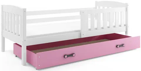 Postele BMS Dětská postel KUBUŠ 1 s úložným prostorem| bílá Barva: bílá / růžová, Rozměr: 190 x 80 cm