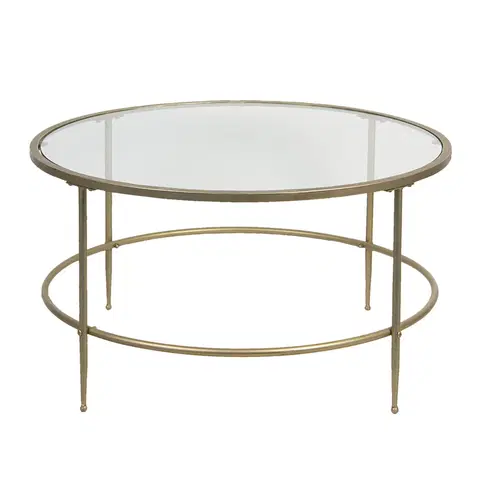 Konferenční stolky Zlatý kovový konferenční stolek se skleněnou deskou Akantha – Ø 85*46 cm  Clayre & Eef 50470