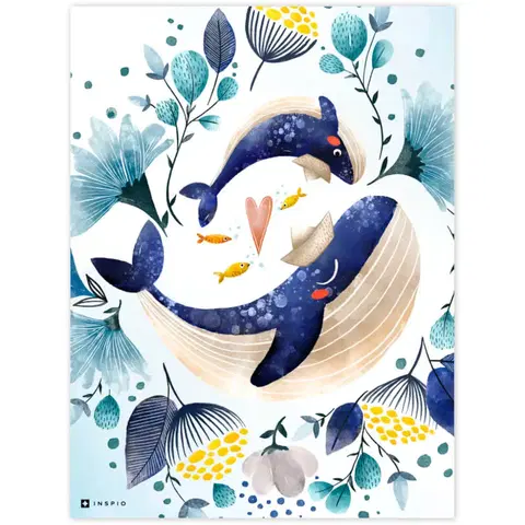 Obrazy do dětského pokoje Obraz do dětského pokoje - Velrybky s květinami