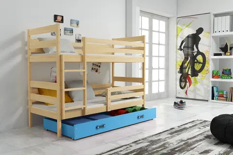 Postele BMS Dětská patrová postel ERYK | borovice Barva: Borovice / modrá, Rozměr: 160 x 80 cm