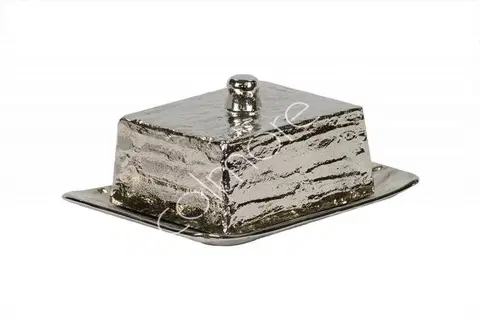 Dózy na potraviny Stříbrná kovová máslenka Crushed - 20*13*9 cm Colmore by Diga 069-17-20714