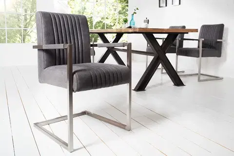 Luxusní jídelní židle Estila Industriální designová retro židle inspirativní šedá 90cm, stříbrný rám