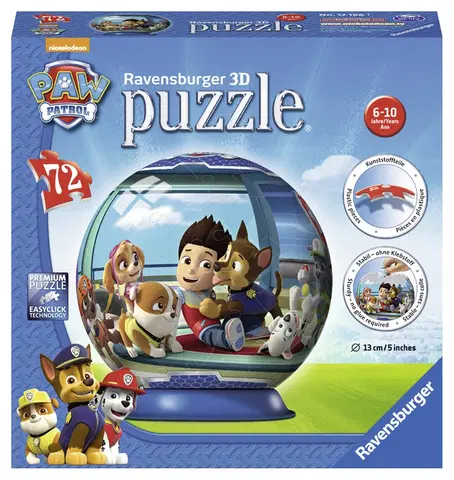 Hračky puzzle RAVENSBURGER - Tlapková Patrola puzzleball; 3D, 72 dílků
