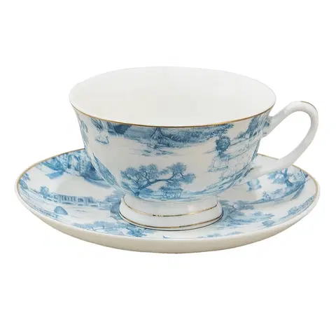 Hrnky a šálky Bílo-modrý porcelánový šálek s podšálkem Chateau  - Ø 10*6 / Ø 15*2 cm / 250 ml Clayre & Eef 6CEKS0001BL