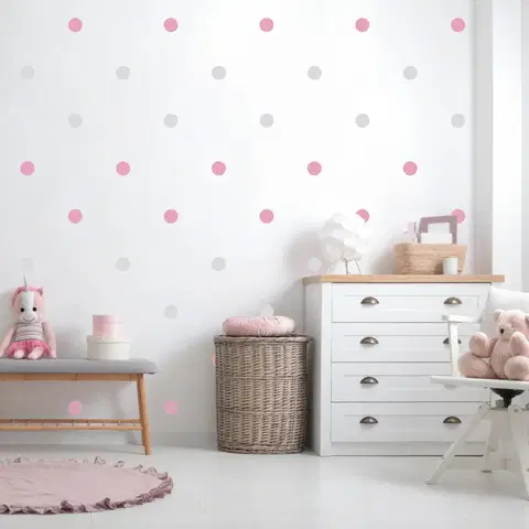 Samolepky na zeď Samolepka na stenu pro dívky - Sivé a růžové bodky