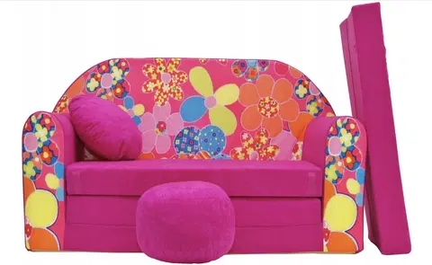 Dětské sedačky Dětská růžová rozkládací pohovka 98 x 170 cm Květiny