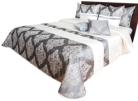 Luxusní přehozy na postel Krásný přehoz na postel šedě zlatý s propracovaným vzorem