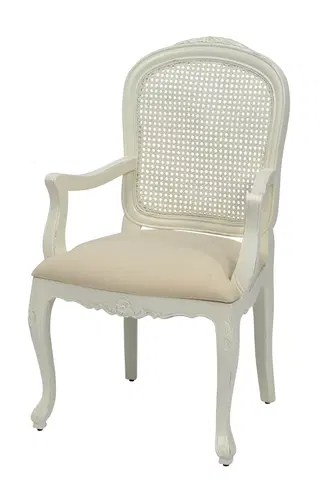 Luxusní jídelní židle Estila Provence bíla jídelní židle Preciosa s čalouněním se vyřezávanými opěrkami s ratanovým výpletem 99cm