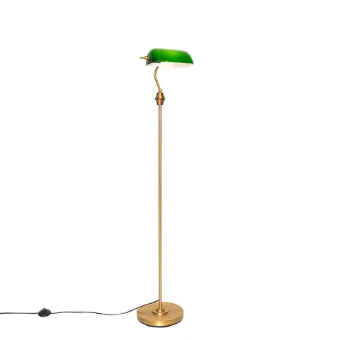 Stojaci lampy Klasická notářská stojací lampa bronzová se zeleným sklem - Banker