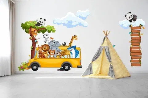 Zvířátka Nálepka na zeď pro děti veselé safari zvířátka v autobuse
