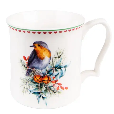 Hrnky a šálky Porcelánový hrnek s vánočním motivem ptáčka - 13*9*9 cm / 414 ml Clayre & Eef 6CEMU0129