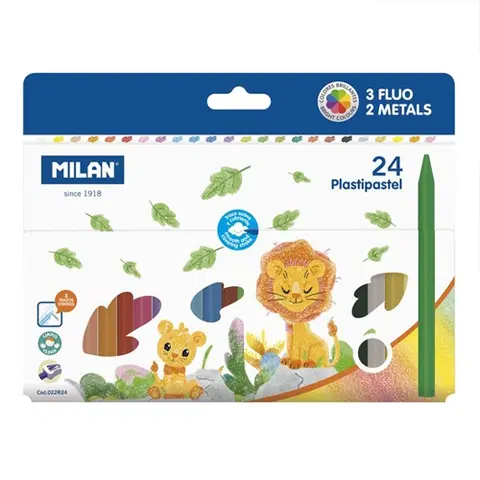 Hračky MILAN - Pastelky kulaté plastické 19 ks + 3 ks FLUO + 2 ks metalické