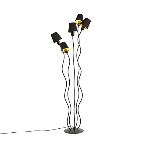 Stojaci lampy Designová stojací lampa černá 5-světelná s upínacím stínidlem - Wimme