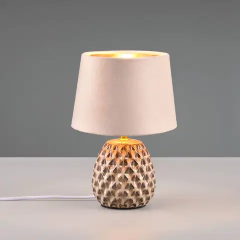 Stolní lampy na noční stolek Reality Leuchten Stolní lampa Ariane z keramiky a sametu, béžová