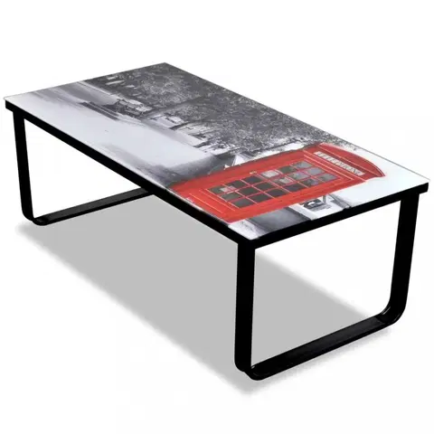 Skleněné Konferenční stolek s potiskem sklo / kov Dekorhome Telefonní budka