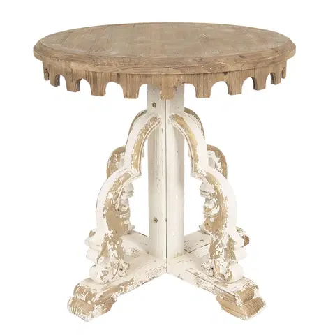 Konferenční stolky Hnědý odkládací stolek s bílou patinou a zdobenou nohou - 80*81 cm Clayre & Eef 5H0468