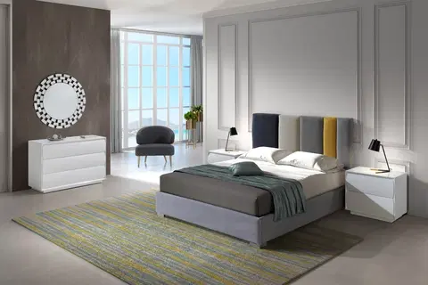 Luxusní a stylové postele Estila Moderní čalouněná manželská postel Margot s šedým barevným prošíváním 150-180cm