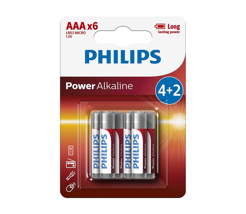 Baterie primární Philips Philips LR03P6BP/10 - 6 ks Alkalická baterie AAA POWER ALKALINE 1,5V 
