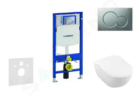 WC sedátka GEBERIT Duofix Modul pro závěsné WC s tlačítkem Sigma01, matný chrom + Villeroy Boch WC a sedátko, DirectFlush, SoftClose, CeramicPlus 111.300.00.5 NI3