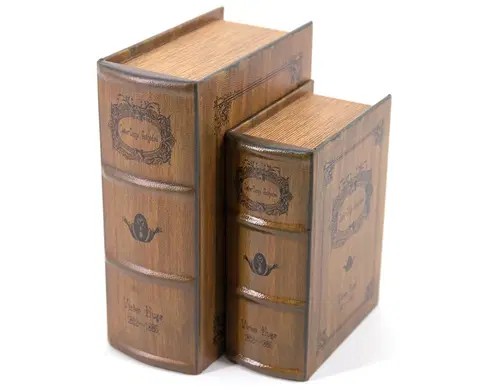 Různé luxusní dekorace a doplňky Estila Designový set kožených knih Victor Hugo v hnědém koloniálním stylu s dekorativním motivem 27cm