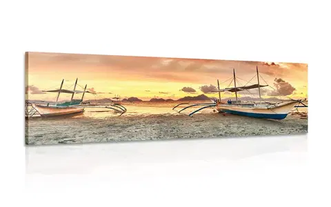Obrazy přírody a krajiny Obraz loďky při západu slunce