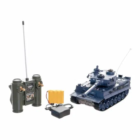 Dřevěné vláčky Teddies Tank RC TIGER I  se zvukem a světlem, 33 cm, na baterie + dobíjecí pack 40 MHz 