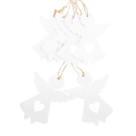 Vánoční dekorace Sada vánočních dřevěných ozdob Anděl bílá, 6 ks