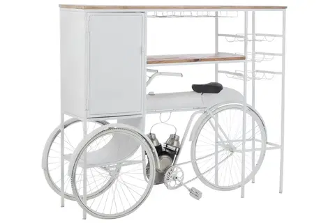 Barové židle Bílý antik retro bar kolo na skleničky a 9lahví vína Bicycle - 173*64*119 cm J-Line by Jolipa 20737