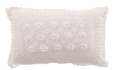 Dekorační polštáře Bílý bavlněný polštář s krajkou Lace white - 50*10*30cm J-Line by Jolipa 23057
